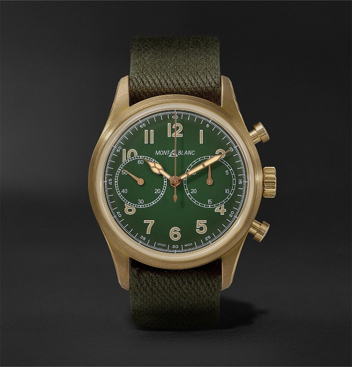 Photo: MONTBLANC - 1858 Geosphere Limited Edition Automatic Chronograph 42mm Bronze and NATO Watch, Ref No. 119908 - Green