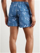 Bather - Mid-Length Printed Recycled-Shell Swim Shorts - Blue