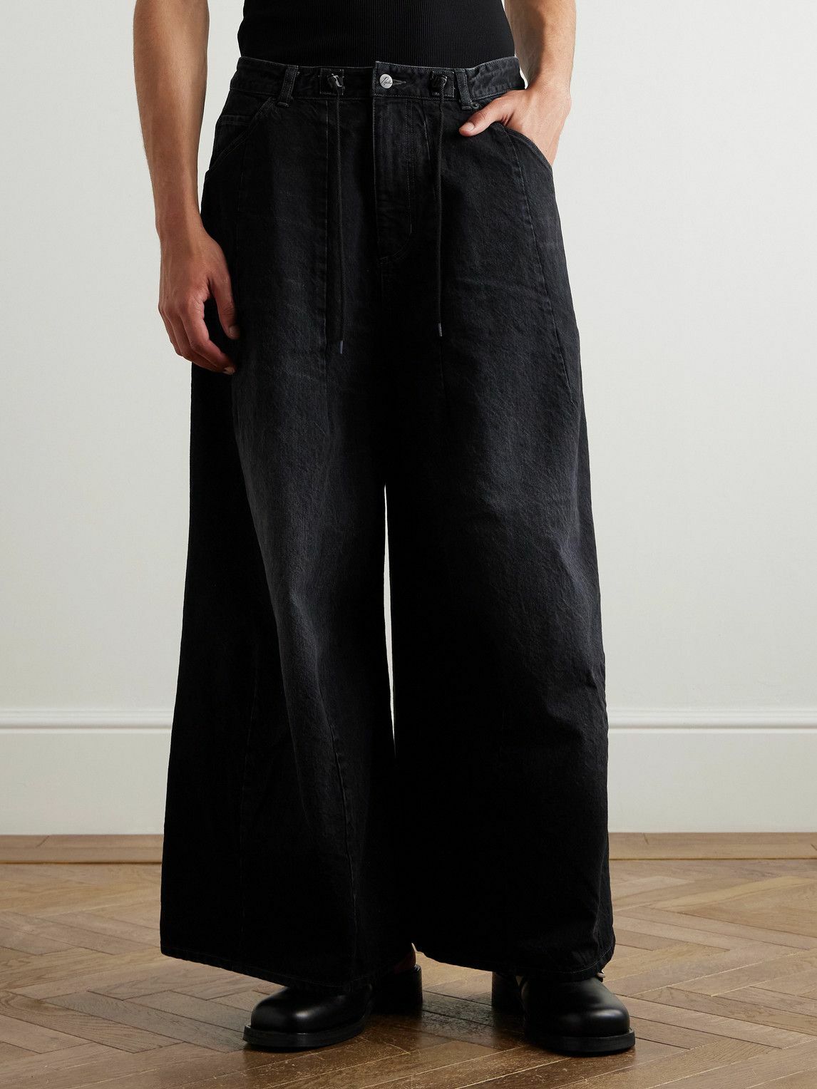 パンツ Needles H.D. All-In-One - Black Needles - H.D. Buggy Wide-Leg Drawstring Jeans - Black Needles