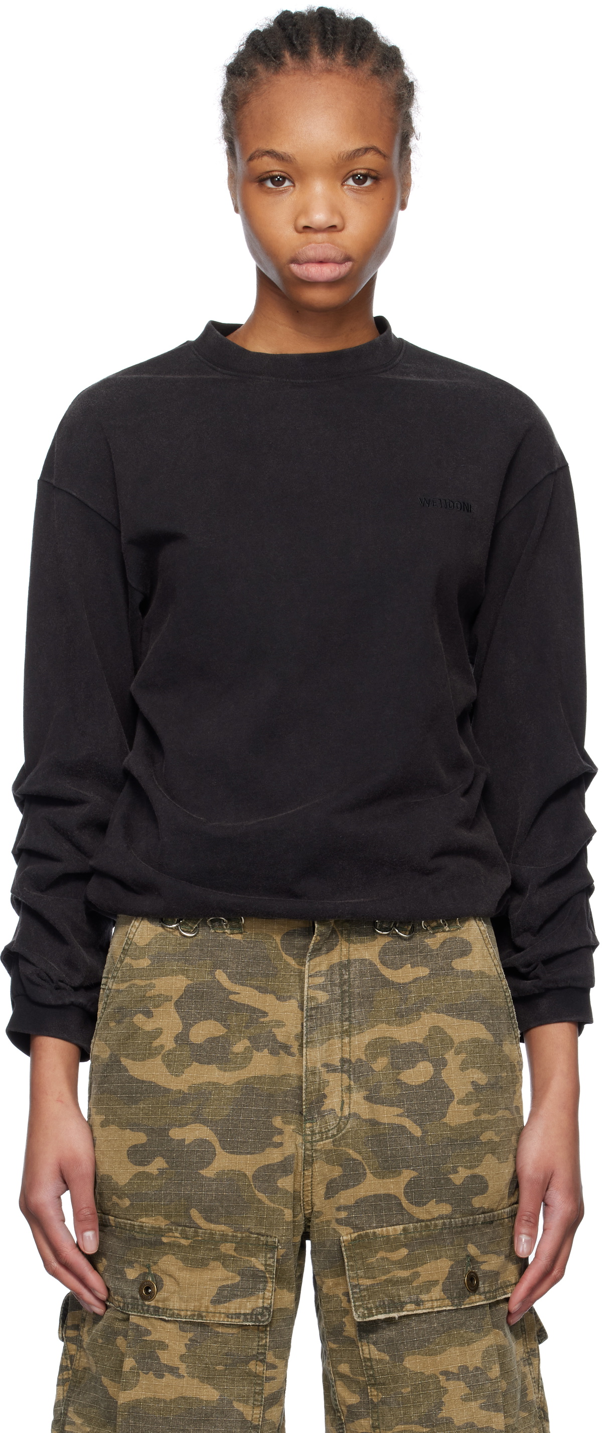 We11done Black Wrinkled Long Sleeve T-shirt We11done