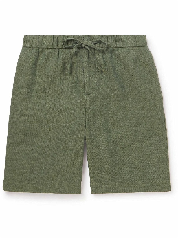 Photo: Frescobol Carioca - Felipe Straight-Leg Linen and Cotton-Blend Drawstring Shorts - Green