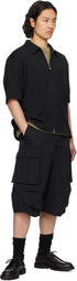 Solid Homme Black Nylon Twill Cargo Shorts