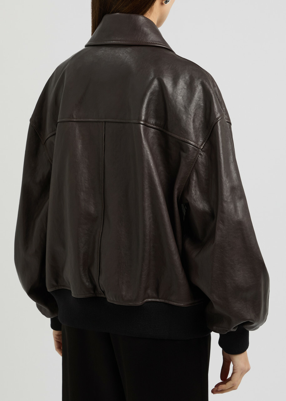 Khaite Shelman Leather Jacket Brown Dark
