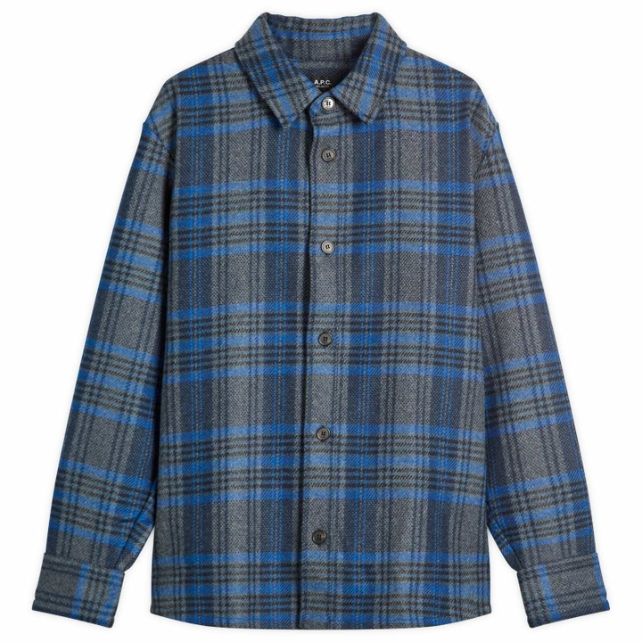 Photo: A.P.C. Men's Bobby Check Wool Overshirt in Heather Grey