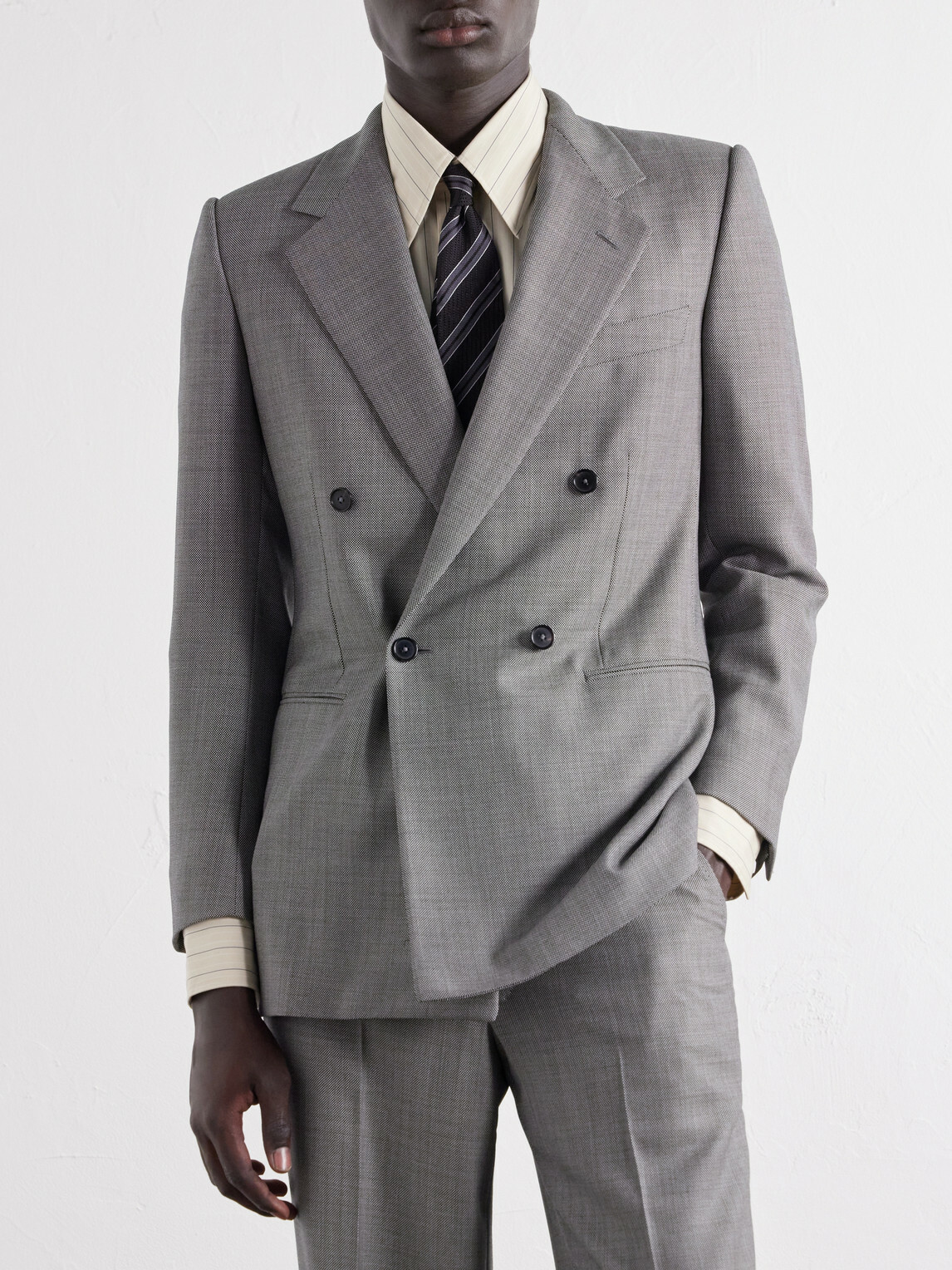 Husbands - Double-Breasted Birdseye Wool Suit - Gray