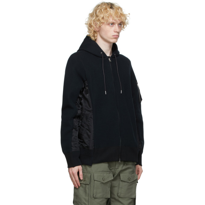 Sacai Black Sponge Sweat X MA1 Hoodie