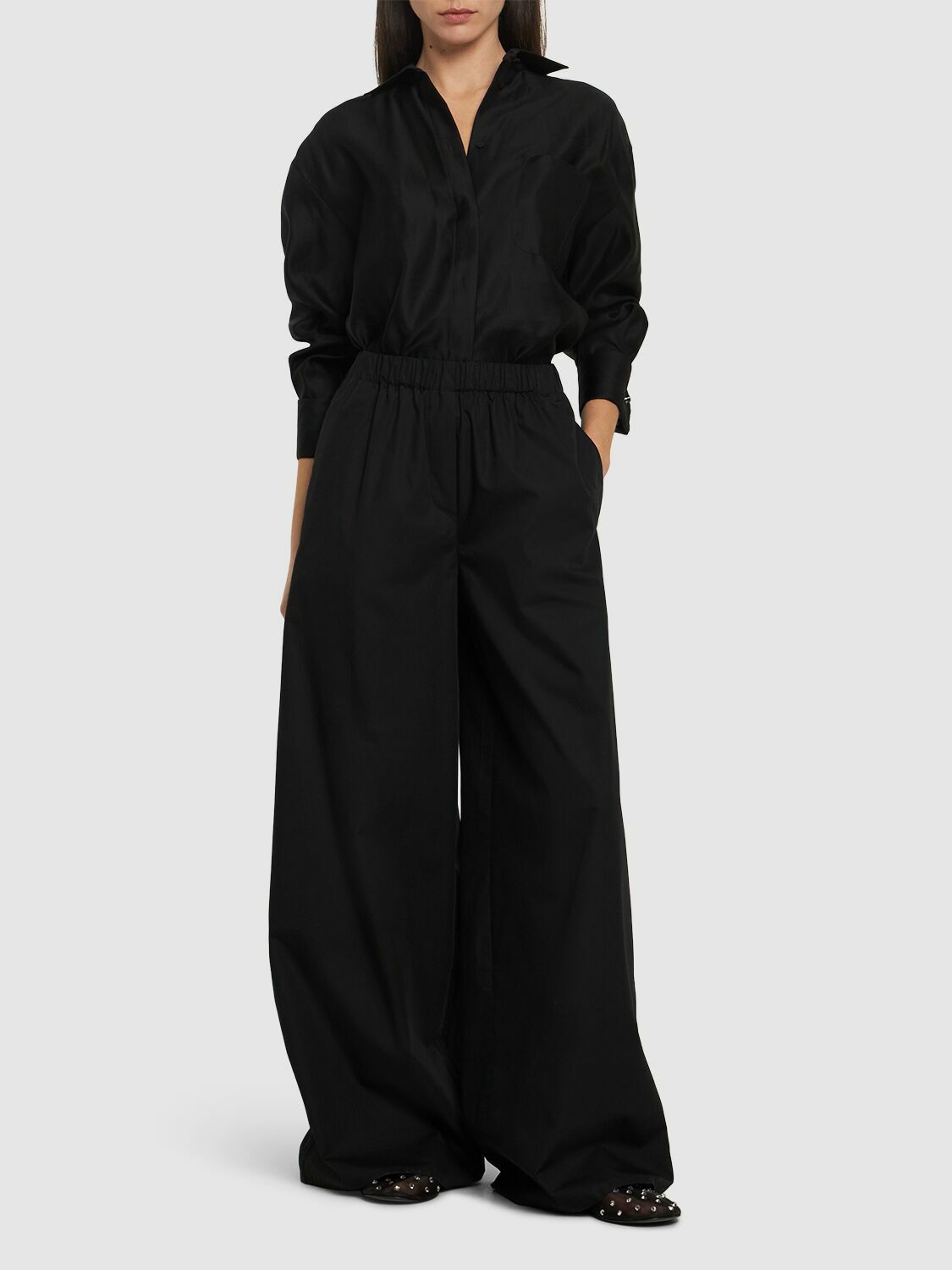 MAX MARA - Cotton Poplin Wide Pants Max Mara