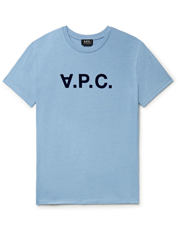 Photo: A.P.C. - VPC Logo-Flocked Cotton-Blend Jersey T-Shirt - Blue