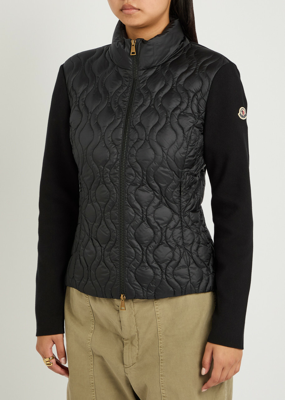 Moncler Quilted Cotton and Nylon Cardigan Black