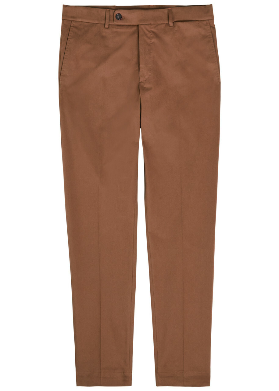 Slowear Tapered-leg Stretch-cotton Trousers Brown