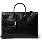 SAINT LAURENT - Croc-Effect Leather Tote Bag - Black