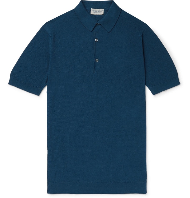Photo: John Smedley - Roth Sea Island Cotton Polo Shirt - Blue