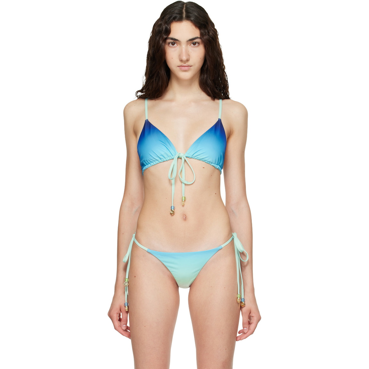 Casablanca Blue & Green Gradient String Beaded Bikini Top