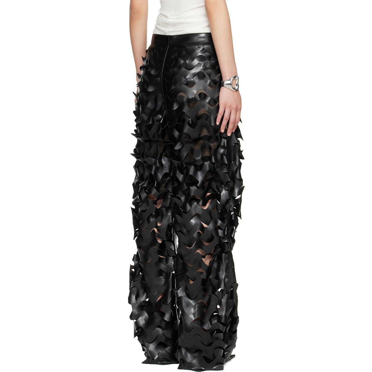 LU'U DAN Black Laser Cut Faux-Leather Trousers