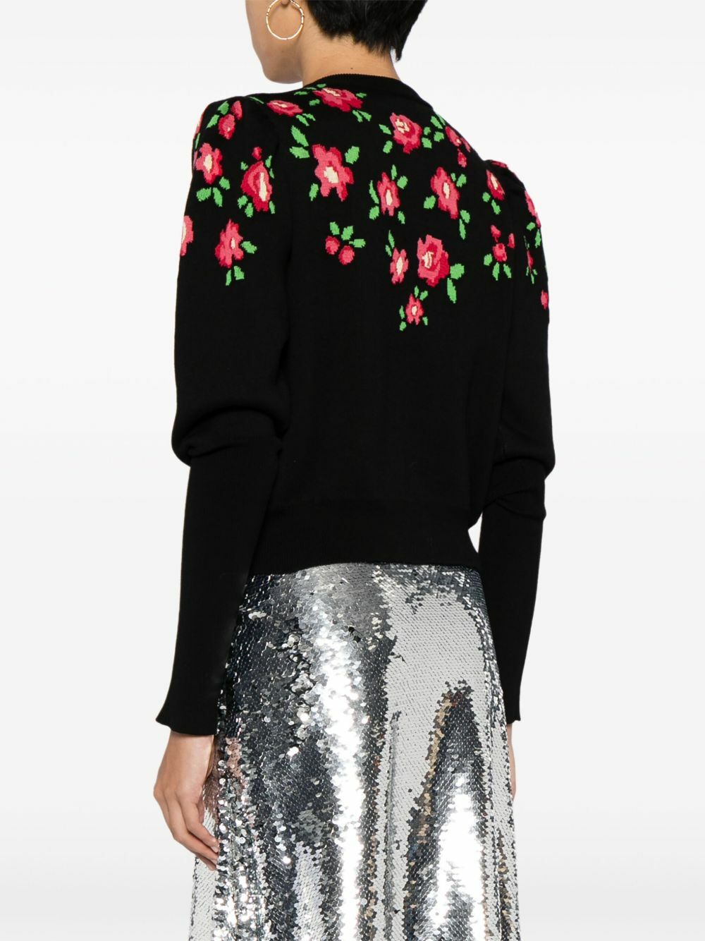 Molly Goddard Black Sonia Floral-Intarsia Cardigan