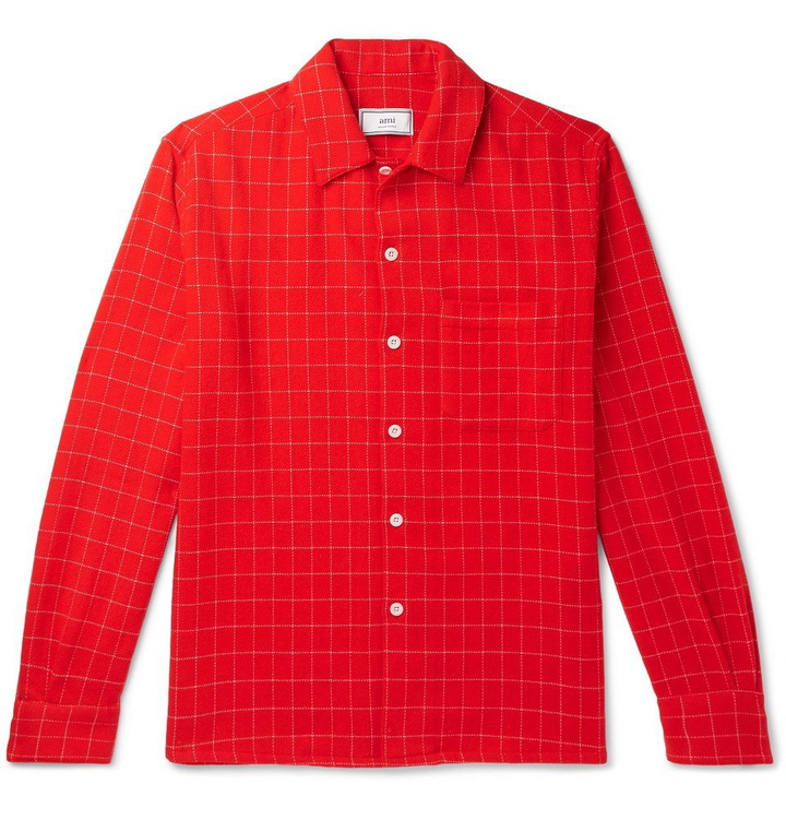 Photo: AMI - Checked Wool-Blend Flannel Shirt - Men - Red