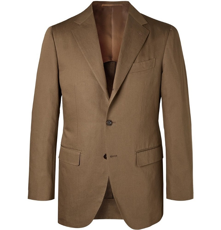 Photo: Beams F - Brown Slim-Fit Cotton and Linen-Blend Twill Suit Jacket - Men - Brown