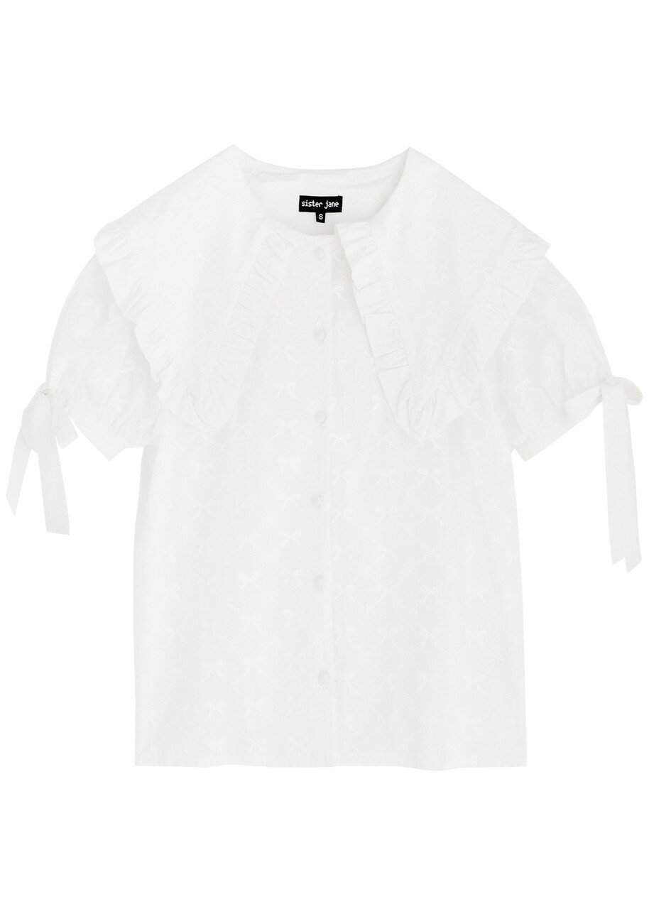 Sister Jane Poodle Bow Embroidered Cotton Blouse White Sister Jane
