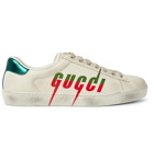 Gucci - Ace Distressed Leather Sneakers - Off-white