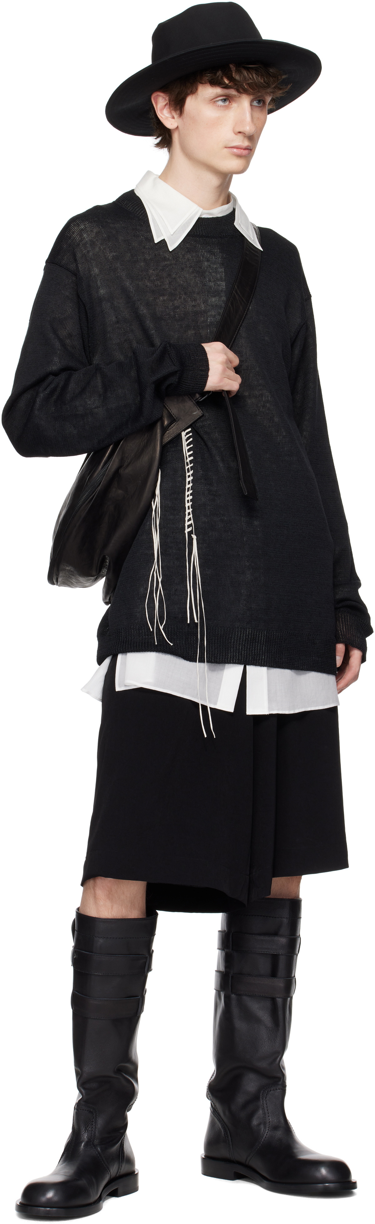 YOHJI YAMAMOTO Black Tab Half Shorts