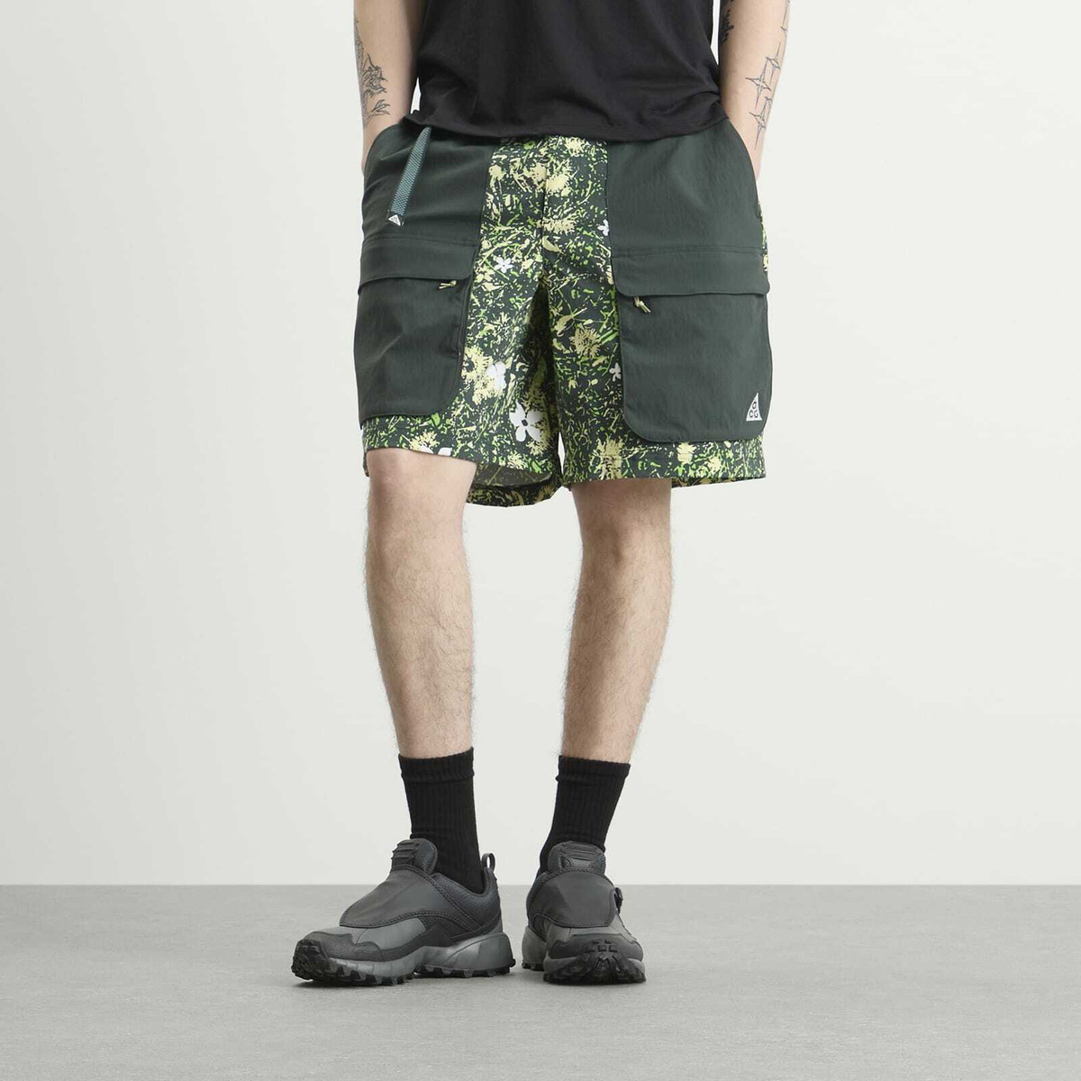 Nike Men's ACG All Over Print Smith Summit Short in Black Spruce/Life Lime/Summit White