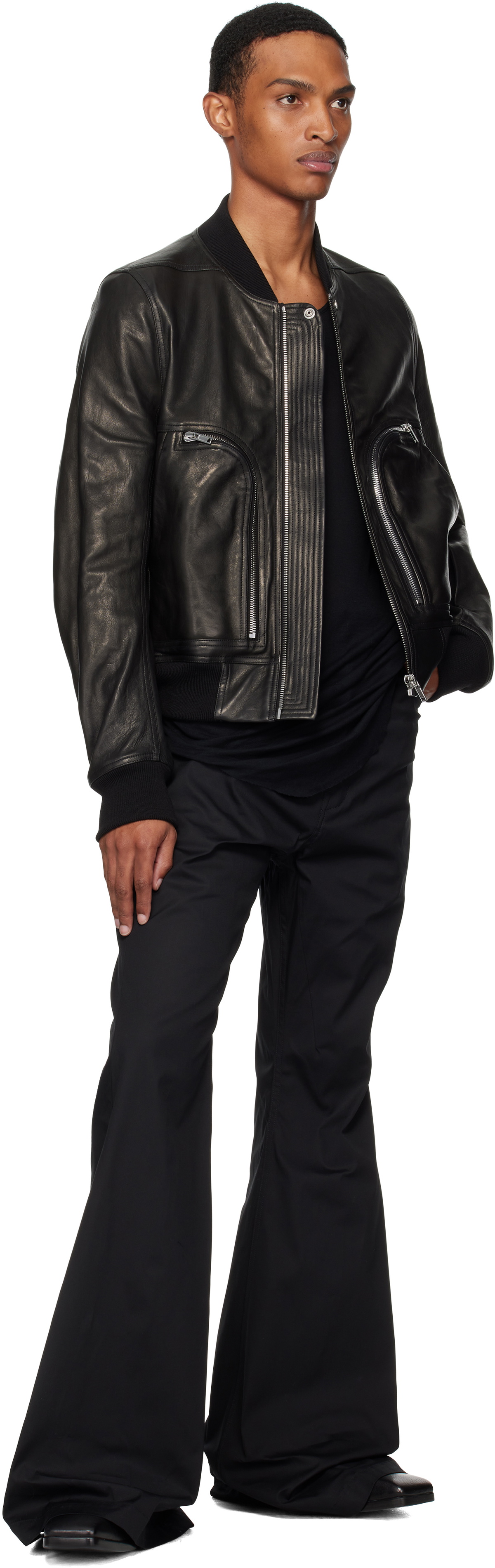 Rick Owens Black Concordians Bauhaus Flight Leather Bomber Jacket