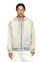 Diesel Zip-up hoodie in coated dusty Track Denim - Sweaters - Unisex - Blue