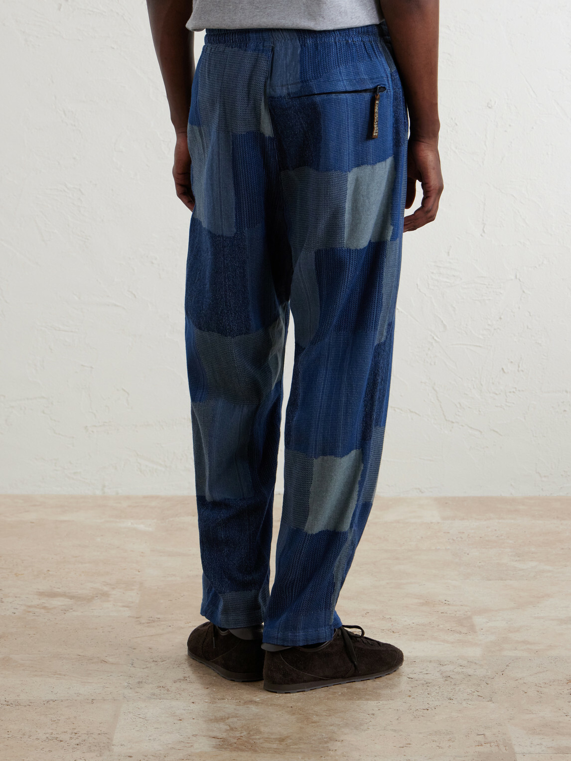 KAPITAL - Tugihagi Straight-Leg Patchwork Cotton Drawstring Trousers - Blue