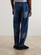 KAPITAL - Tugihagi Straight-Leg Patchwork Cotton Drawstring Trousers - Blue