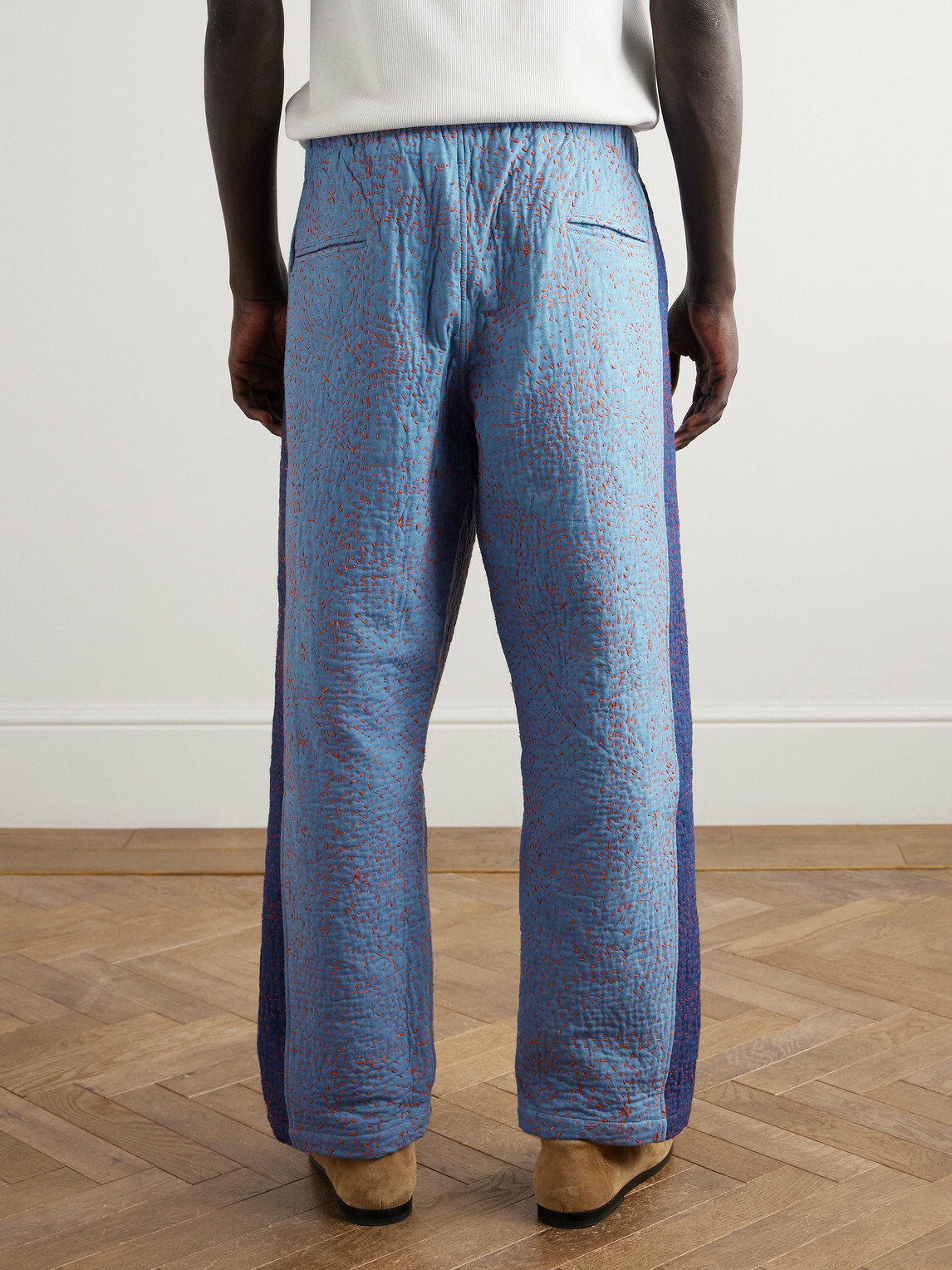 Kardo - Taka Straight-Leg Embroidered Cotton Trousers - Blue