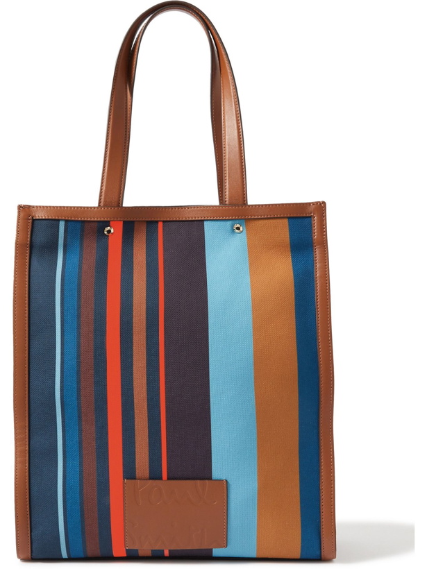 Photo: PAUL SMITH - Leather-Trimmed Striped Recycled Canvas Tote Bag