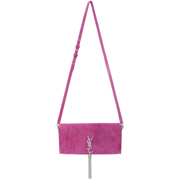 SAINT LAURENT fuchsia pink VELVET KATE WALLET ON CHAIN Shoulde Bag