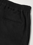 Folk - Tapered Crinkled Linen and Cotton-Blend Trousers - Black