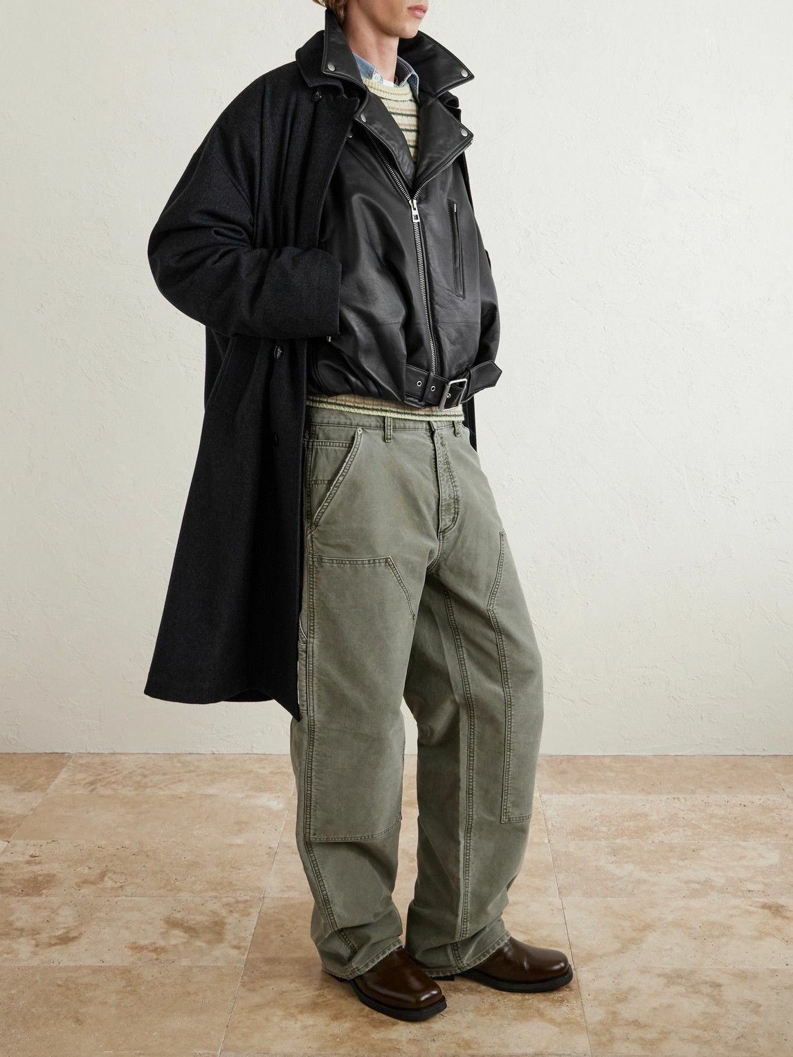 LOEWE - Belted Padded Leather Jacket - Black