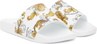 Versace Jeans Couture White & Gold Outline Barocco Pool Slides