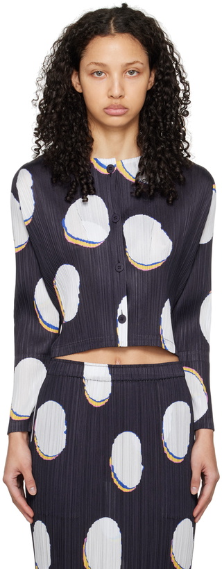 Photo: PLEATS PLEASE ISSEY MIYAKE Navy & White Bean Dots Cardigan