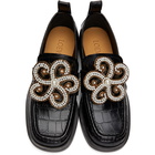 Loewe Black Croc Flower Loafers