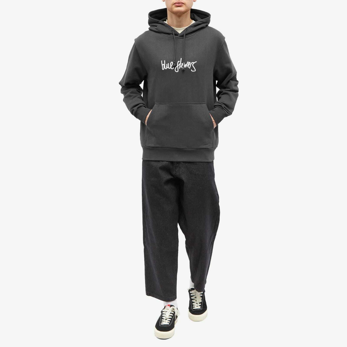Blue Flowers Men's Handwritten Hoody in Dark Grey