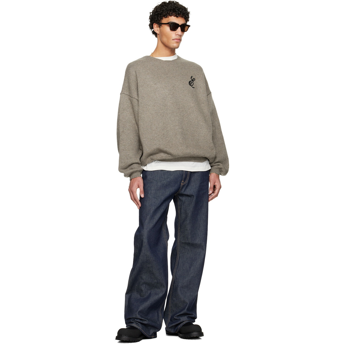 Fear of God ESSENTIALS Brown Holiday Embroidered Merino Crewneck Sweater
