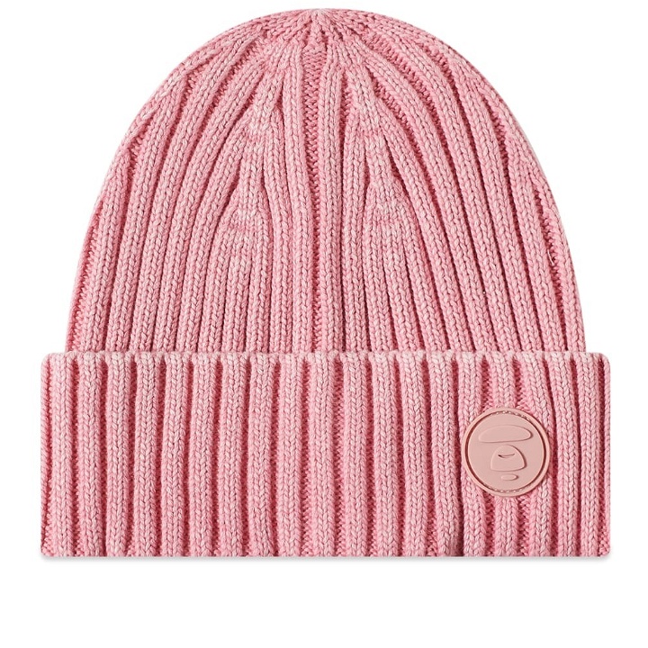 Photo: Men's AAPE Ribbed Logo Beanie in Pink