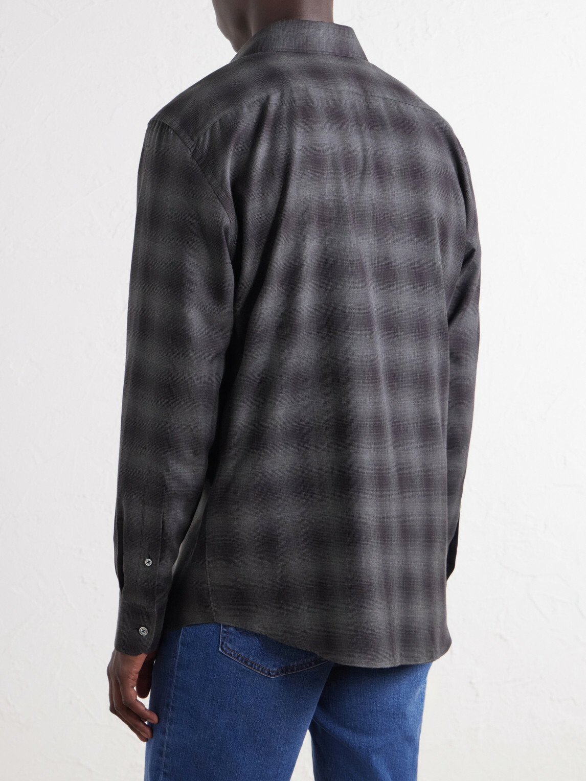 Zegna - Checked Cotton and Cashmere-Blend Shirt - Blue