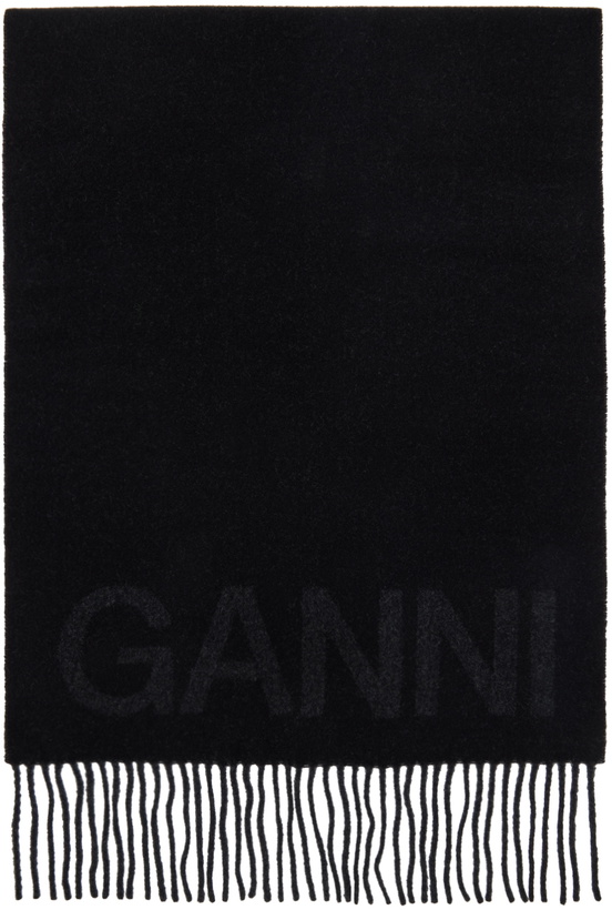 Photo: GANNI Black Fringed Wool Scarf