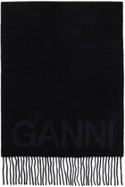 GANNI Black Fringed Wool Scarf