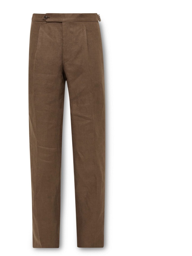 Photo: De Petrillo - Slim-Fit Pleated Linen Trousers - Brown