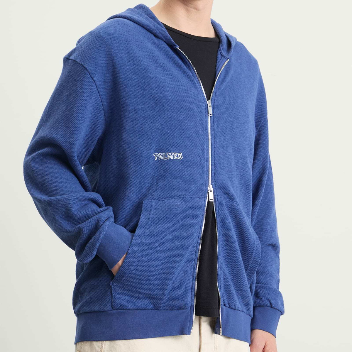 Palmes Men's Waffle Zip Hooded Sweatshirt in Blue