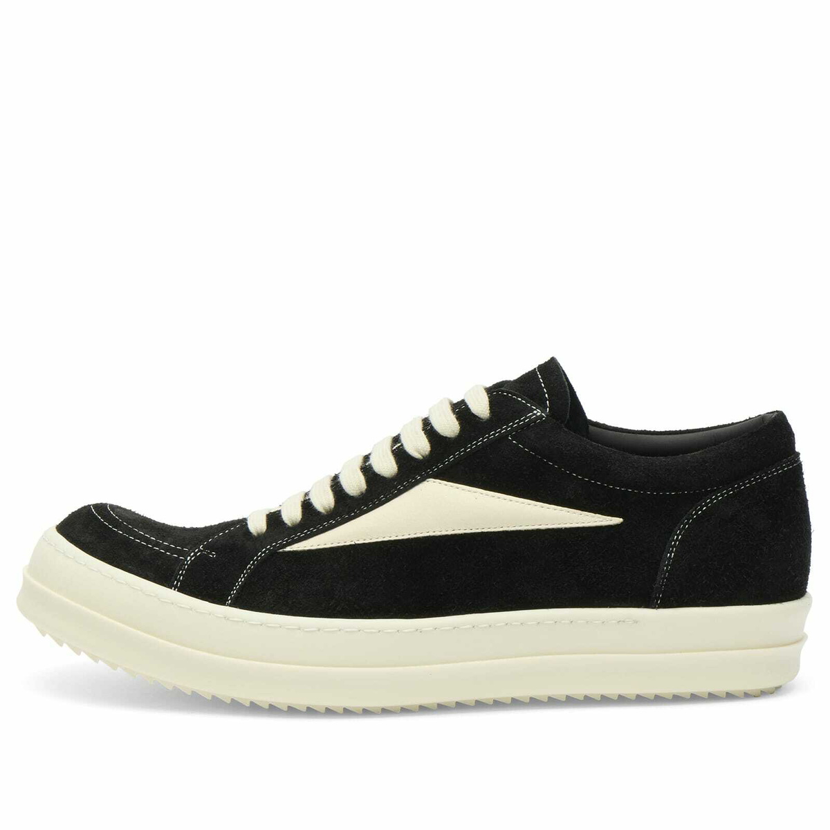 Rick Owens Men's Suede Vintage Sneaks in Black/Milk/Milk