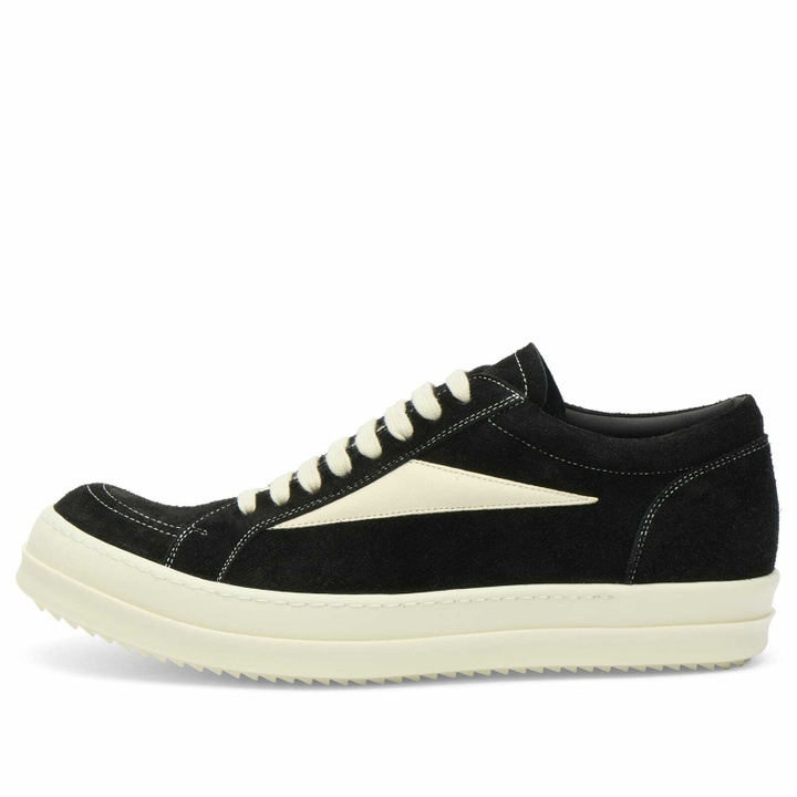 Photo: Rick Owens Men's Suede Vintage Sneaks in Black/Milk/Milk