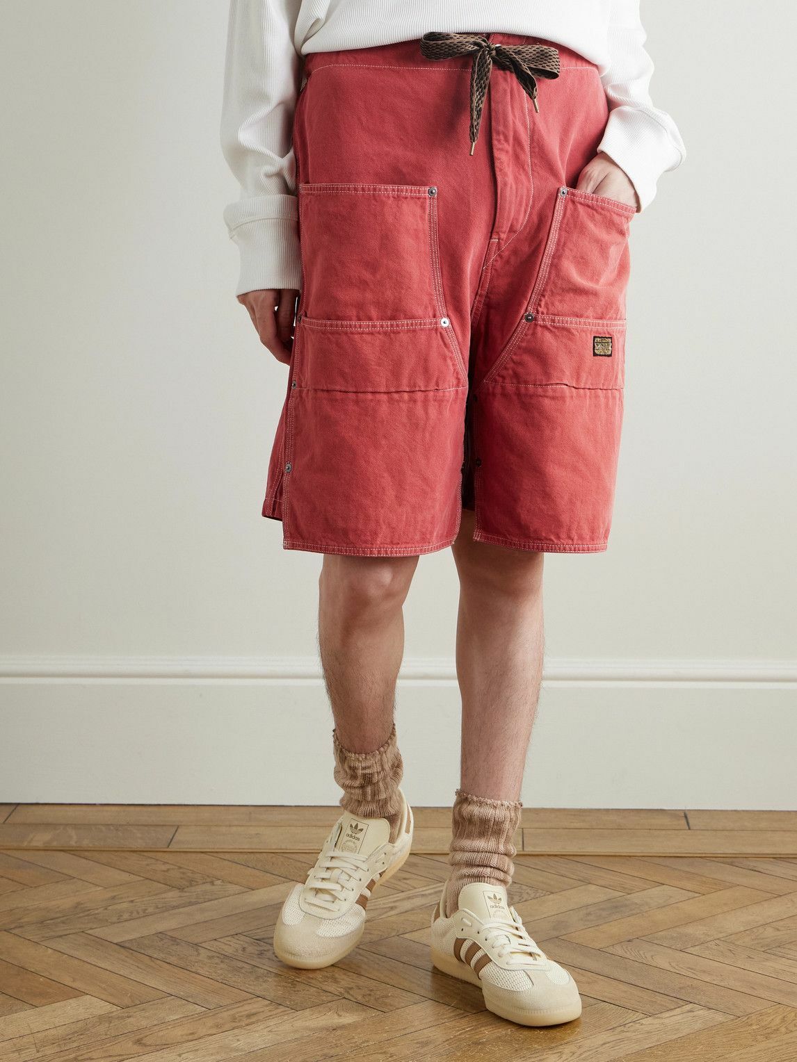 KAPITAL - Easy Straight-Leg Cotton-Twill Drawstring Shorts - Red