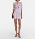 Alessandra Rich Lace-trimmed floral silk minidress