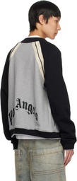 Palm Angels Gray Curved Logo Varsity Bomber Jacket